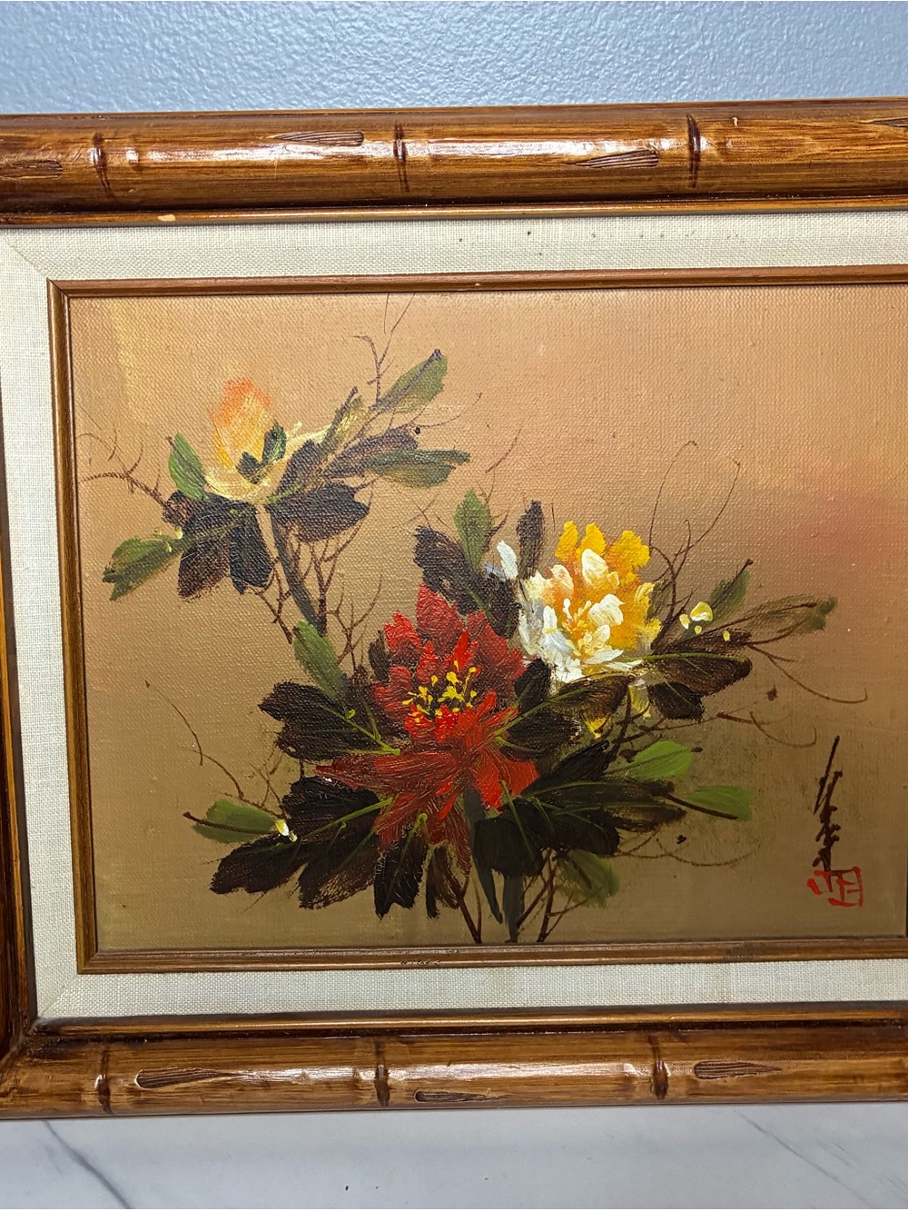 Signed Original Oil Floral Painting on Canvas Made in Mexico Framed 8x10